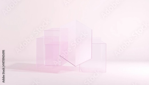 Pale Pink Geometric Composition with Transparent Shapes for Abstract Backdrop, Soft Pastel Tones and Modern Architectural Elements