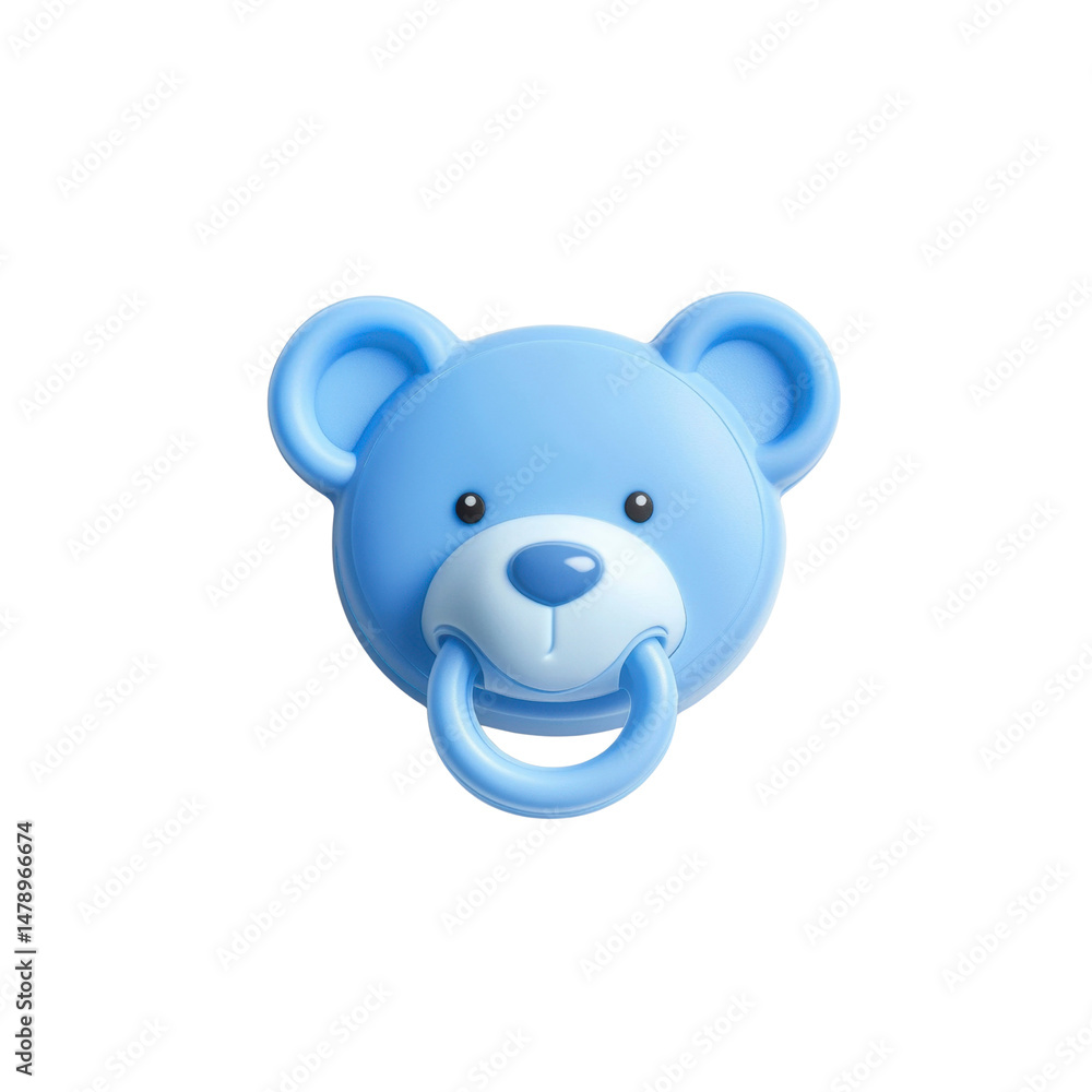 Fototapeta premium Adorable Blue Teddy Bear Baby Pacifier Clip - 3D Render