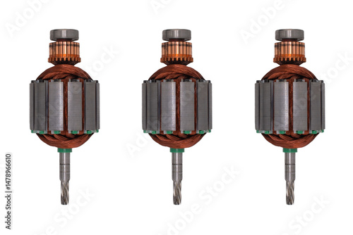 Εκτύπωση καμβά Electric DC motor rotors with copper commutator and coil wire winding isolated on white background