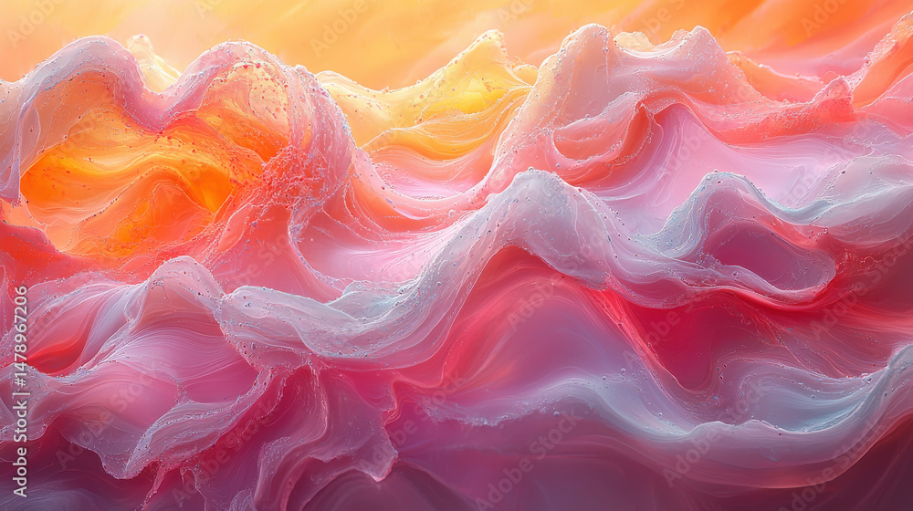 Obraz premium A mesmerizing canvas of vibrant pastel hues, where abstract shapes of varying sizes and forms seamlessly blended, creating a dynamic and captivating aesthetic. The interplay of colors and shapes 