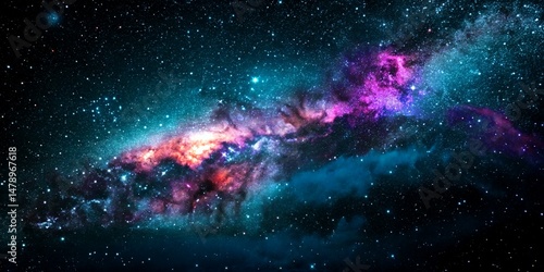 Drifting through the infinite sea of stars, a luminous nebula bursts into radiant hues of violet and blue. This breathtaking celestial scene captures the silent dance of creation unfolding in deep spa