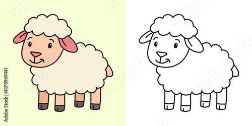 Cute sheep cartoon character coloring page vector illustration