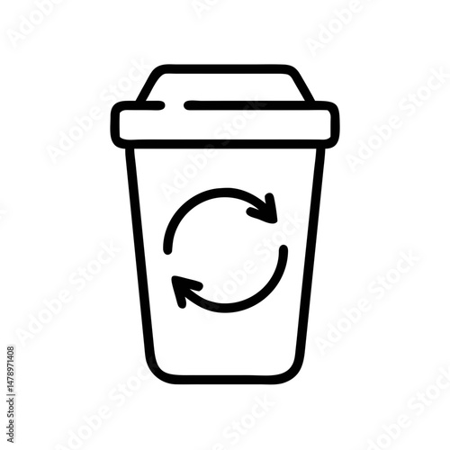 Recyclable Cup Icon – Eco Coffee Container with Circular Arrows Line Style
