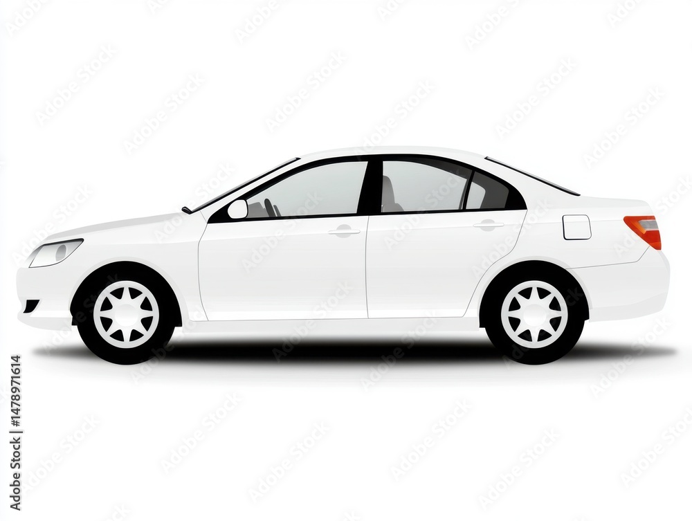 Fototapeta premium Clean White Sedan Car Illustration Side View Isolated on White Background Modern Automotive Design for Transportation Concepts