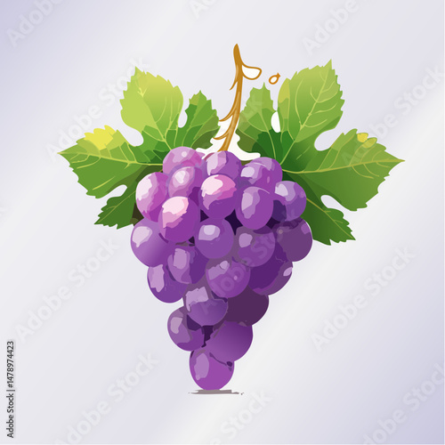 Watercolor Style Illustration of a Bunch of Purple Grapes
