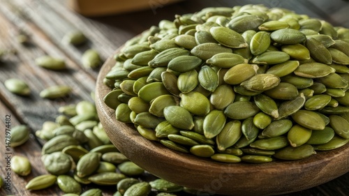 Bowl of green cardamom pods on wooden surface with rustic background