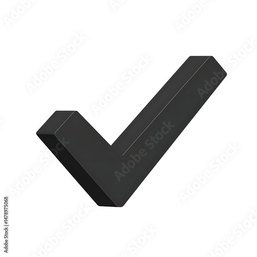 Dark Gray 3D Check Mark Icon on Black Background
