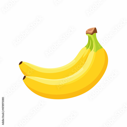 Bunch of Ripe Yellow Bananas with Green Stems and Brown Tips