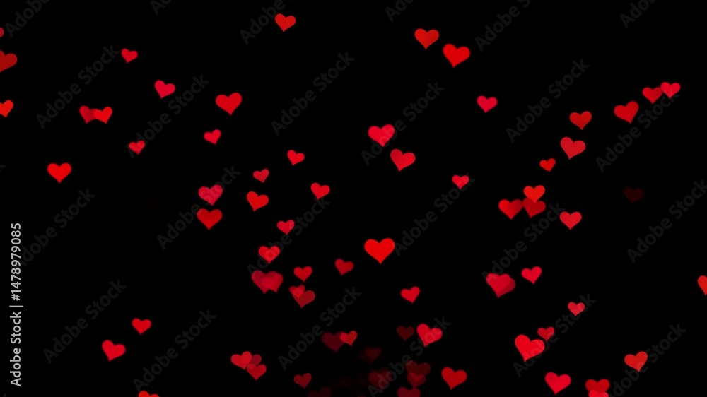 Red Heart icons floating up animation isolated on Black Background