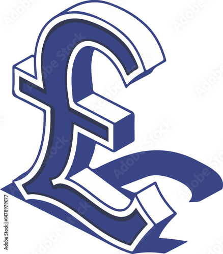 Isometric 3D Pound Symbol for Financial and Economic Concepts
