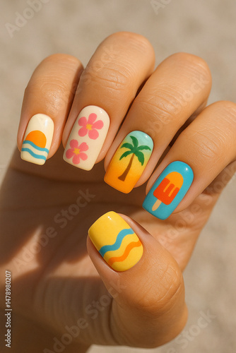 Tropical Beach and Popsicle Inspired Nail Art for a Bright Summer Look

