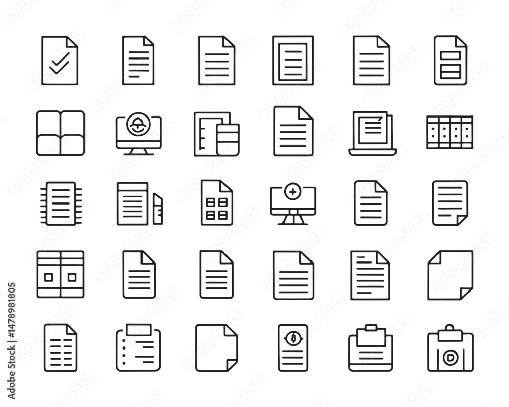 Minimalist document line icons for user interface and web design Minimalist document line icons for user interface and web design