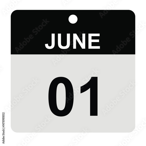 June 1 Calendar Date Icon – Clean Vector Illustration for Month and Day