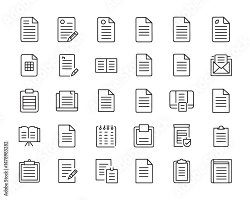 Line style document icon set for data management and content creation