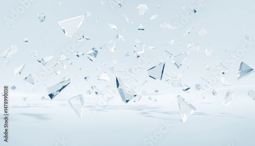 Crisp Transparency: A Cascade of Shattered Glass Fragments Creating a Clean and Minimalist Aesthetic
