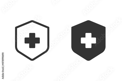 Healthcare protection icon set. Vector illustration of shield with medical cross, representing healthcare protection, safety, and medical coverage. Suitable for health, medicine, and insurance