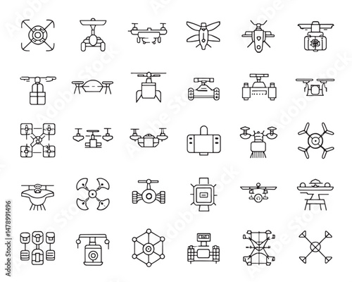 Drone and UAV line icon set for digital media usage