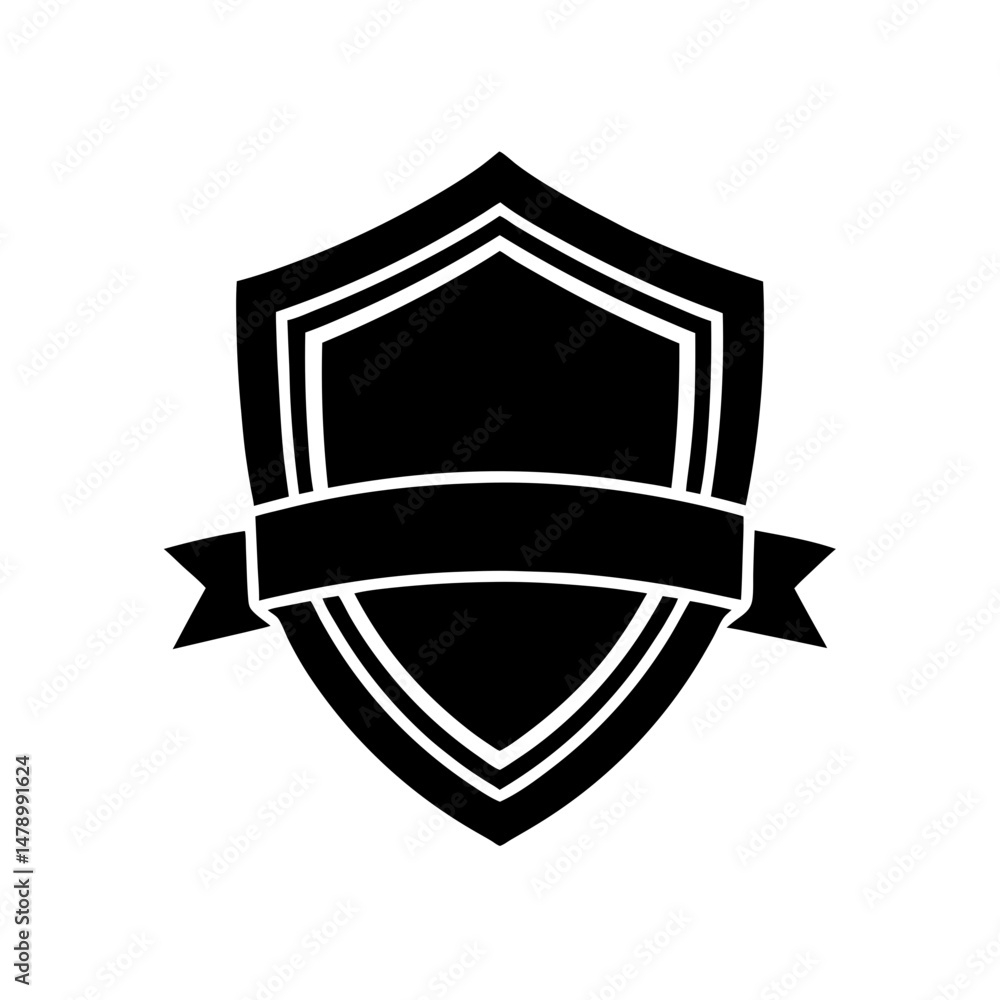 Crest with Ribbon Banner Icon Silhouette Vector Illustration Crest with Ribbon Banner Icon Silhouette Vector Illustration