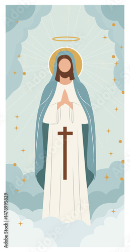 Gentle All Saints' Day Illustration with Blessed Figure and Lilies6-01