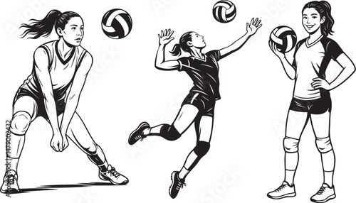 Illustration of Female Volleyball Athlete in Action silhouette