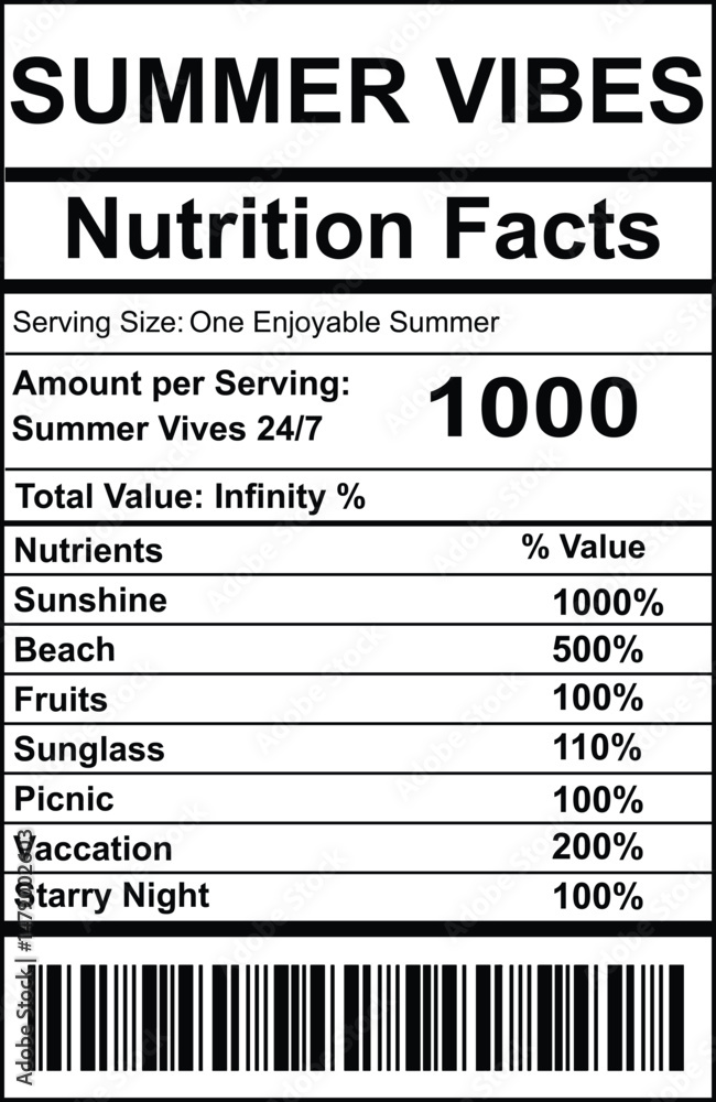 Summer Vibes Nutrition Facts SVG Summer Vibes Nutrition Facts SVG