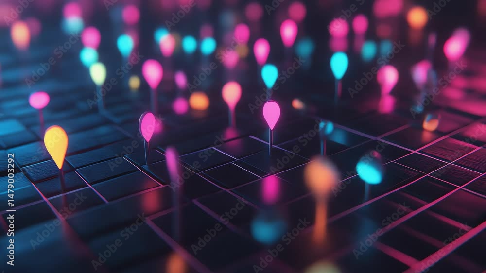 Neon Pin Shapes on Grid Abstract Motion Background Neon Pin Shapes on Grid Abstract Motion Background