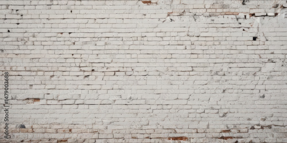 Cracked white brick wall, showing mortar, grunge aesthetic, white background, rustic Cracked white brick wall, showing mortar, grunge aesthetic, white background, rustic