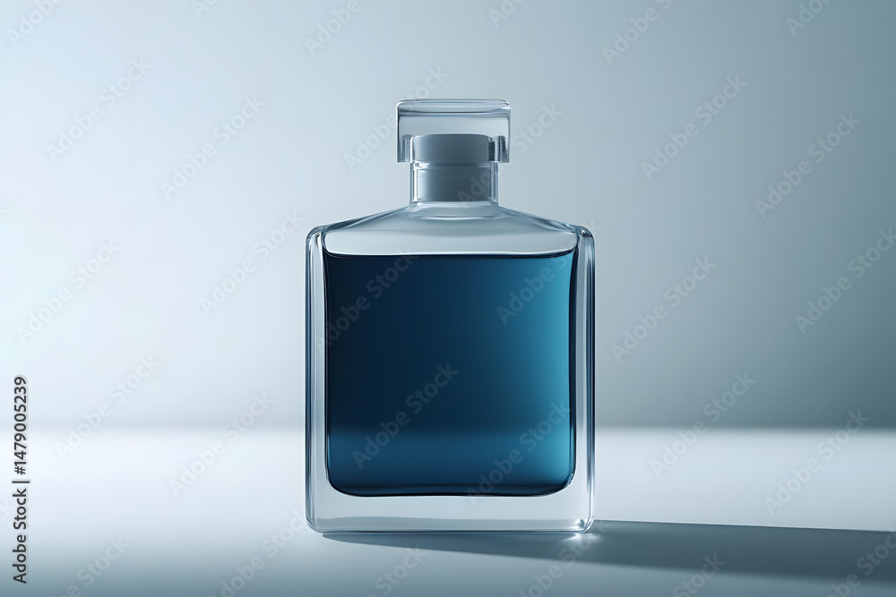 Blue perfume bottle minimalist product shot Blue perfume bottle minimalist product shot