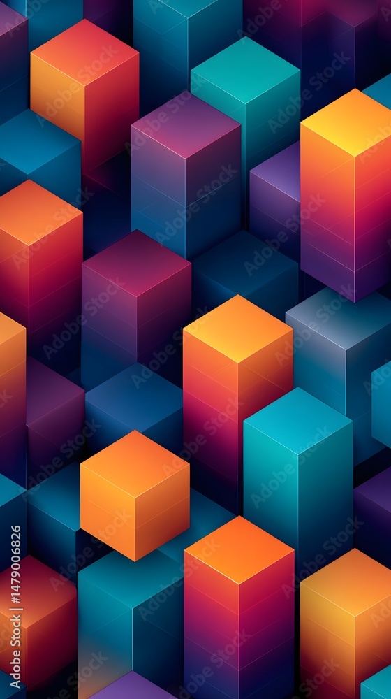 Obraz premium Vibrant 3D isometric cubes creating an optical illusion