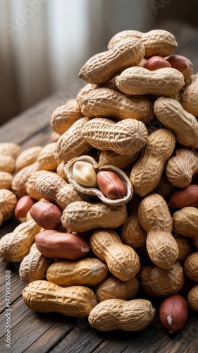 Wallpaper Mural Heap of roasted peanuts with one whole shell on wooden surface Torontodigital.ca