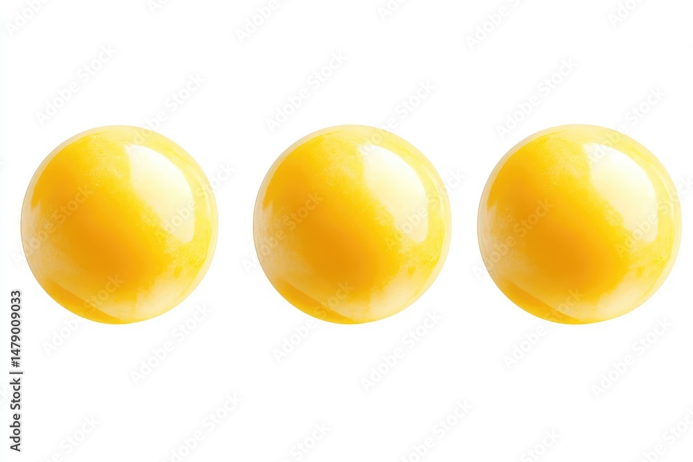 Three bright yellow spheres, smooth and glossy, isolated on white background Three bright yellow spheres, smooth and glossy, isolated on white background