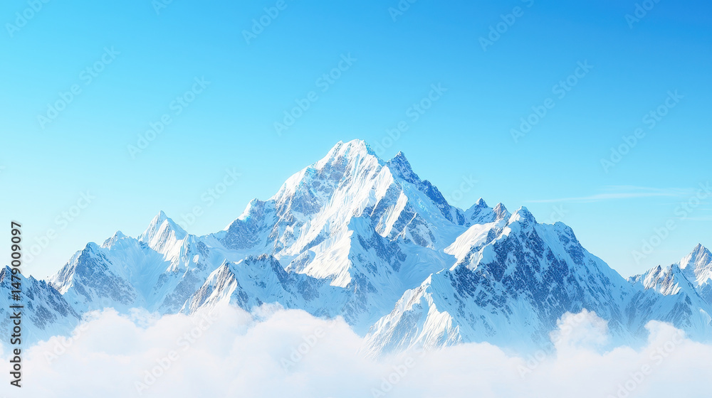 Obraz premium Majestic snow capped mountains rise against clear blue sky, creating breathtaking view of nature beauty and tranquility