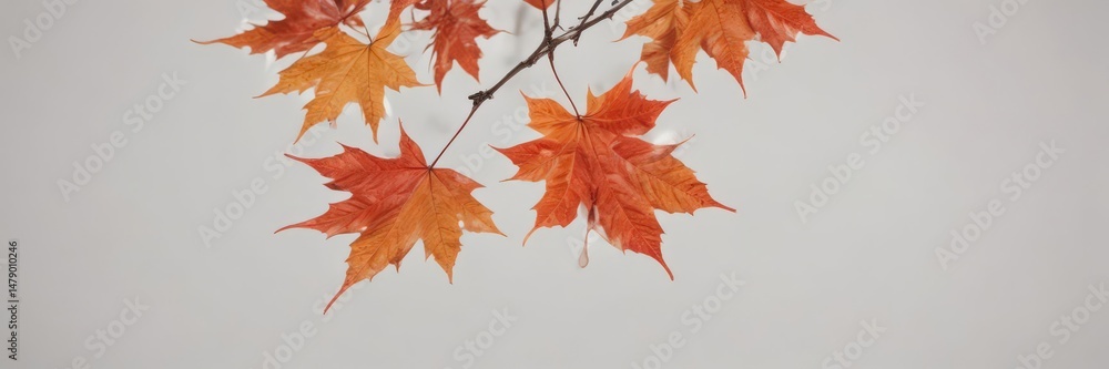 Fototapeta premium Crisp, vibrant red and orange maple leaves falling against a stark white backdrop , white, red maple leaf, leaves