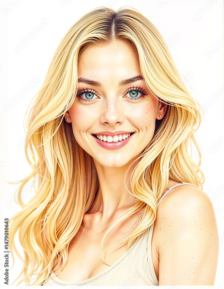 Fototapeta premium Beautiful Blonde Woman with Blue Eyes Smiling