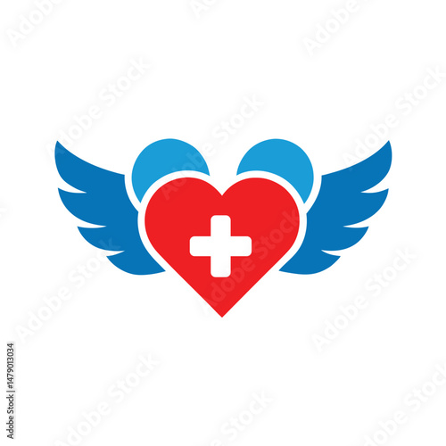 Hospital Logo with Heart and Wings Symbol