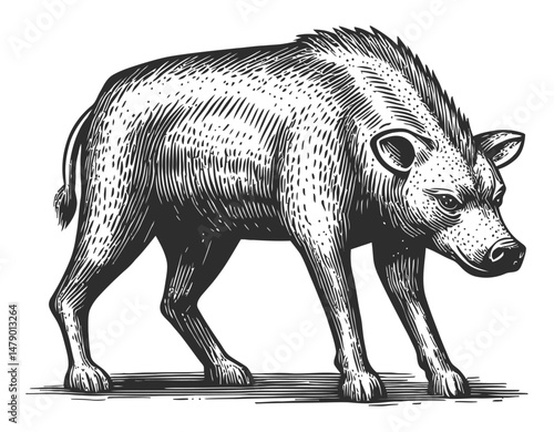 Realistic Vintage Style Vector Illustration of a Wild Boar