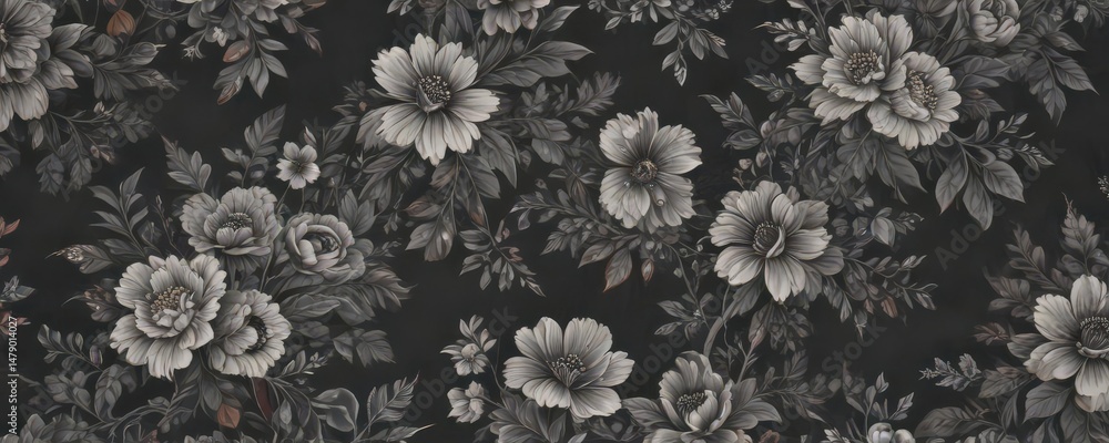 Fototapeta premium Subtle charcoal floral wallpaper, seamless pattern , background image, stylish