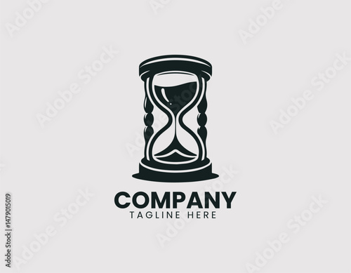 Classic Hourglass Silhouette Flowing Sand Vector Logo Design, Vintage Hourglass Silhouette Flowing Sand Vector Logo, Elegant Classic Sand Timer Flowing Sand Illustration Logo