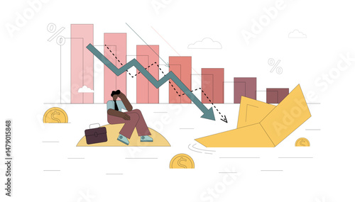 Financial crisis. Sinking business amid the financial crisis. The collapse of the budget. Company bankruptcy. Obligations to the bank.eps