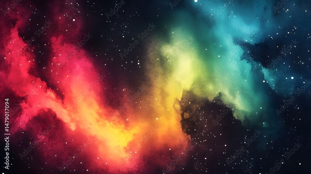 Naklejka premium Colorful swirling nebulae against a star-studded night sky.