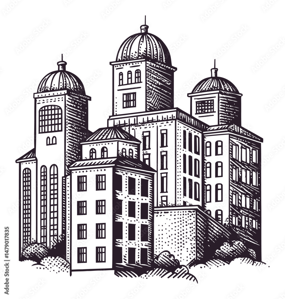 Fototapeta premium Detailed Hand-Drawn Illustration of Classic Architectural Buildings