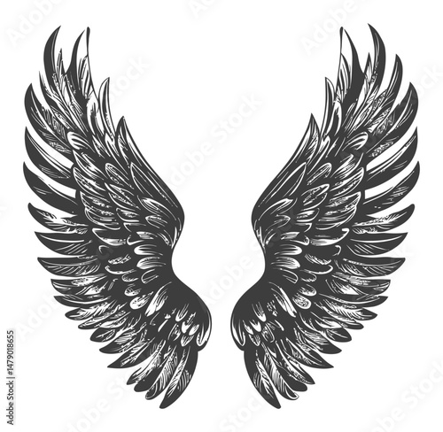 Intricate Black and White Wing Illustration for Artistic Designs