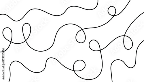 Abstract wavy linear. curve lines. spiral lines. black wire cable of usb and adapter. squiggle curly lines. decorative design element