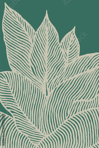 Hand drawn brush lines abstract foliage background, Japanese and ethnic wood carving, engraving texture pattern, simple plant graphic for textile, carpet, decoration