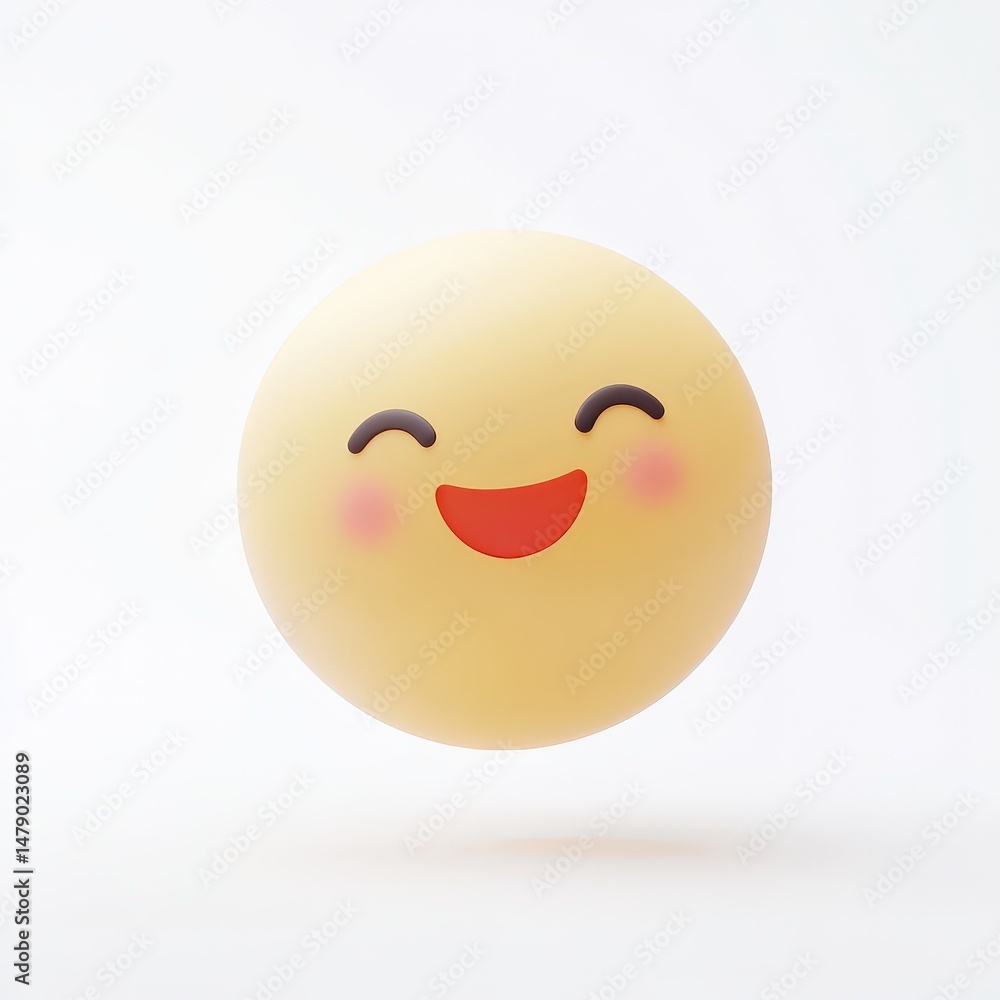 Cute Smiling Emoji Character with Cheerful Expression on White Background