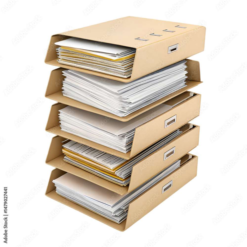Fototapeta premium Stack of file folders with documents isolated on white background