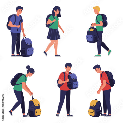 Students with backpacks going to school