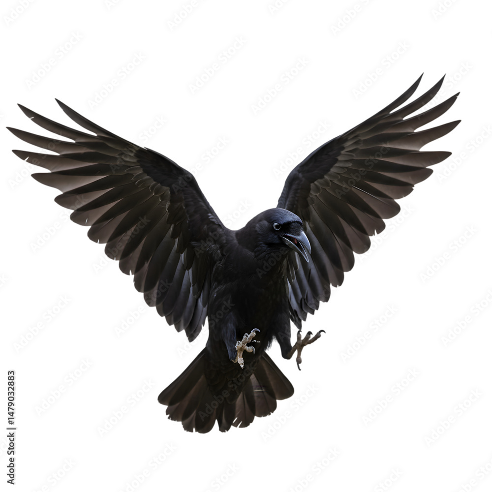 Fototapeta premium Majestic Black Raven in Flight: Stunning Image on transparent background