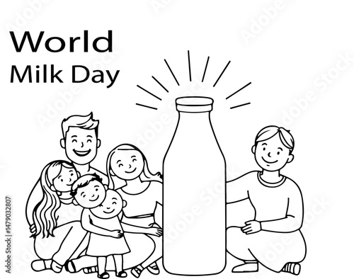 World Milk Day Celebration Featuring Happy Families and Milk Bottle Illustration