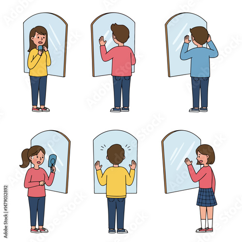 People looking themselves reflection on the mirror